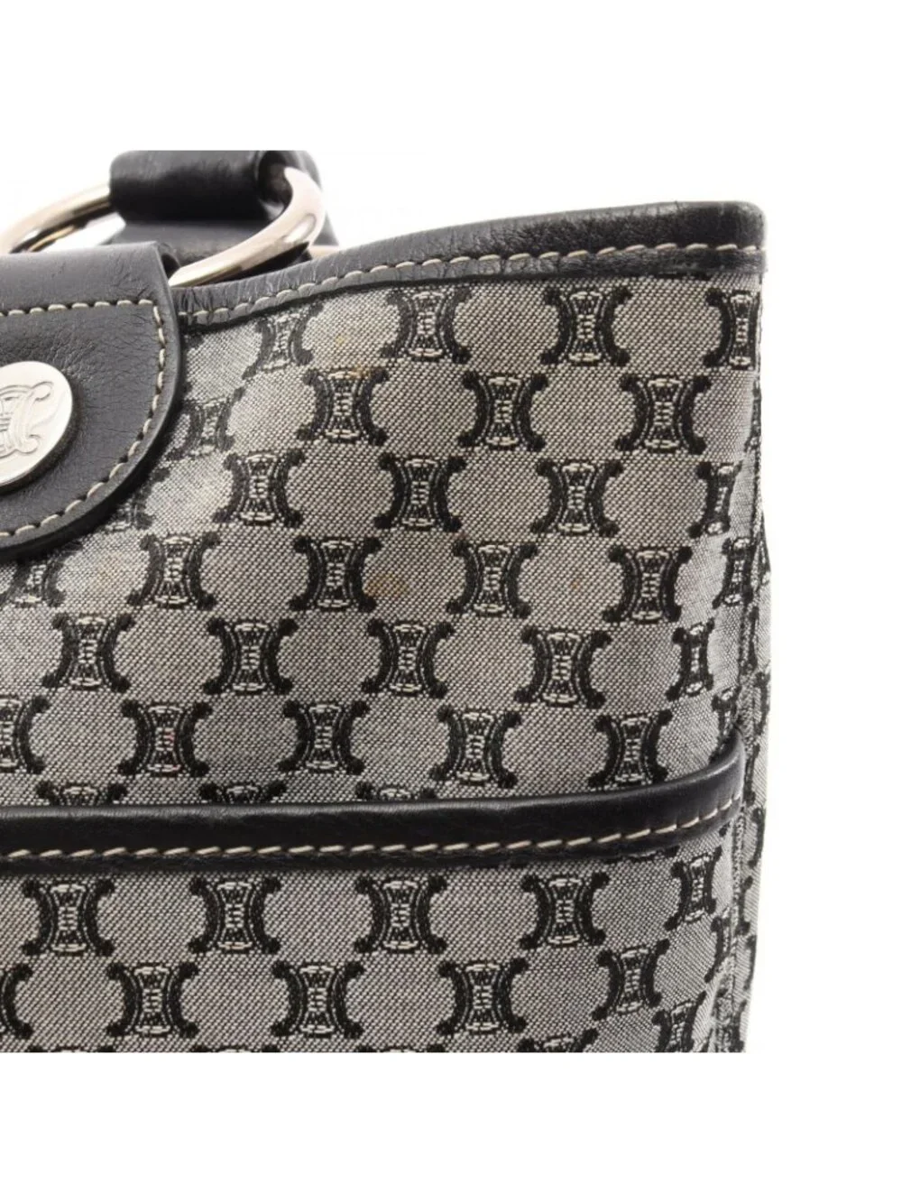Celine Tote Macadam Gray Black Canvas Leather Paris